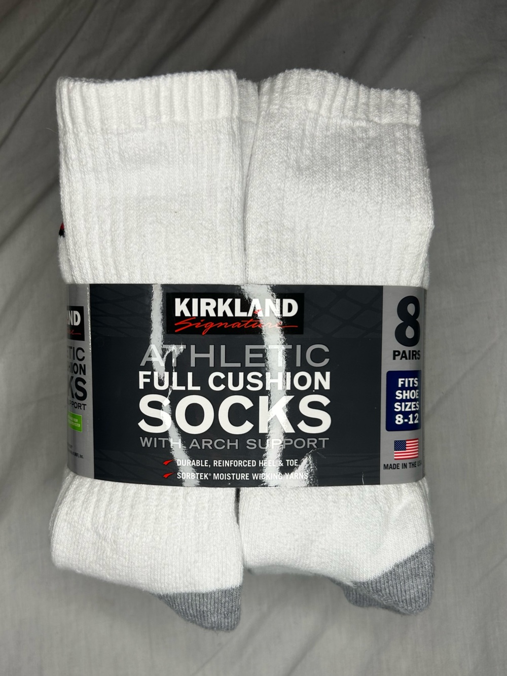Kirkland Signature White Athletic Full Cushion Crew Socks - 8 Pack